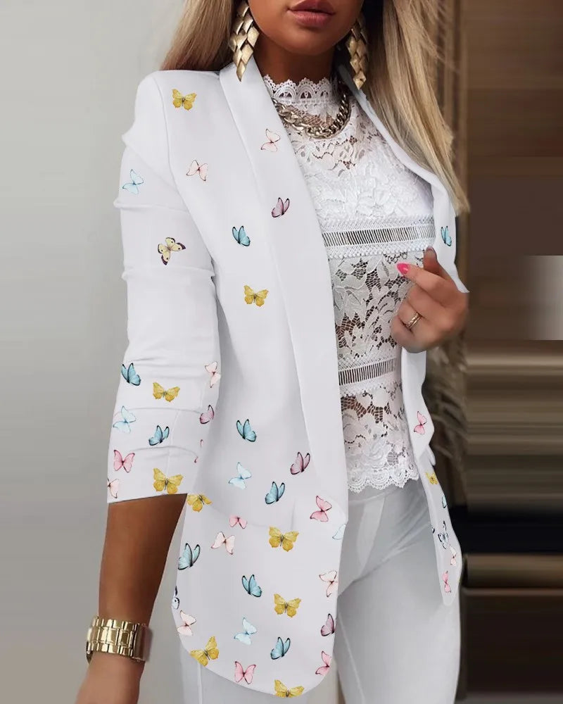 Image of Ariel | Women's 3/4 Sleeve Open Front Printed Blazer