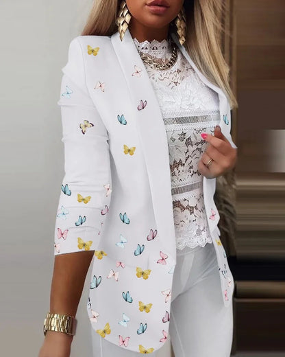 Image of Ariel | Women's 3/4 Sleeve Open Front Printed Blazer
