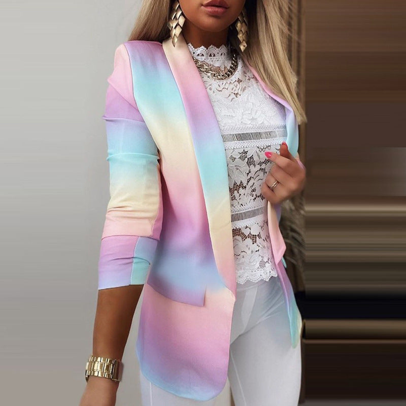 Image of Ariel | Women's 3/4 Sleeve Open Front Printed Blazer