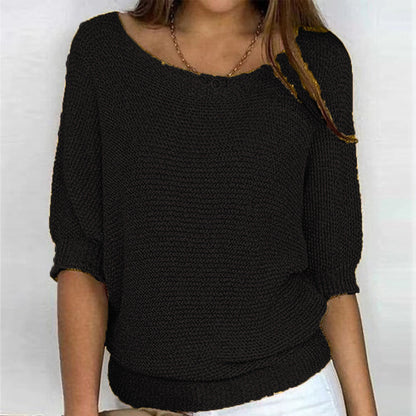 Image of Leanne | Women's Round Neck 3/4 Sleeve Relaxed Fit Sweater