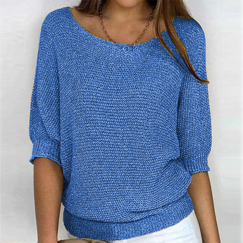 Image of Leanne | Women's Round Neck 3/4 Sleeve Relaxed Fit Sweater