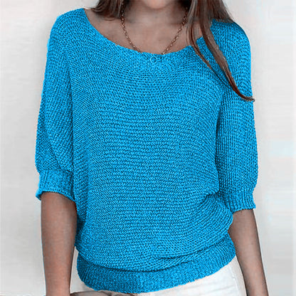 Image of Leanne | Women's Round Neck 3/4 Sleeve Relaxed Fit Sweater