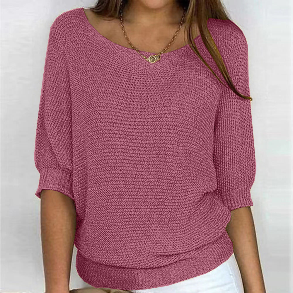 Image of Leanne | Women's Round Neck 3/4 Sleeve Relaxed Fit Sweater