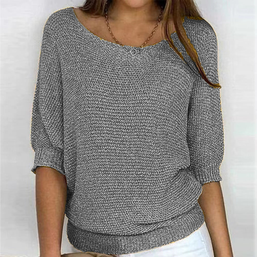 Women's Relaxed Fit Sweater Round Neck 3/4 Sleeve - VibreMode