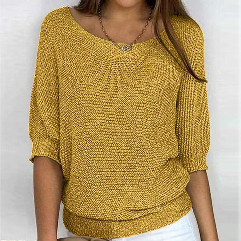 Image of Leanne | Women's Round Neck 3/4 Sleeve Relaxed Fit Sweater