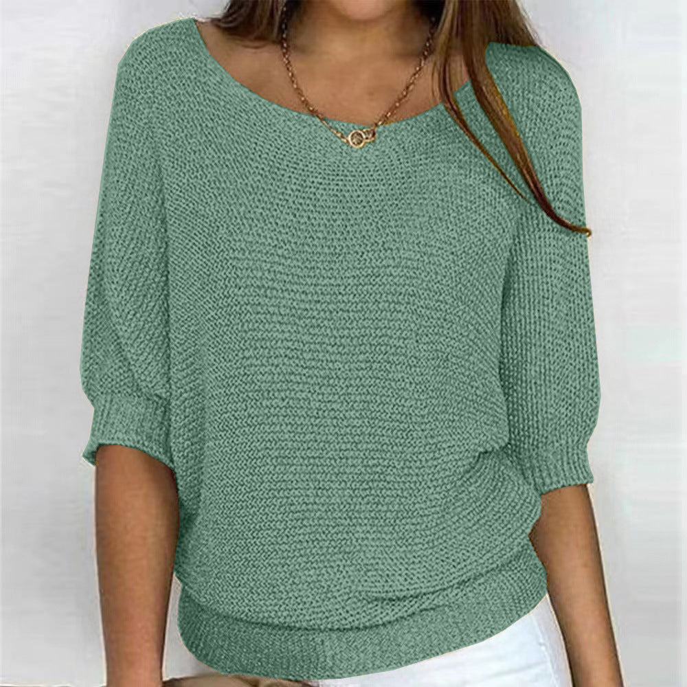 Image of Leanne | Women's Round Neck 3/4 Sleeve Relaxed Fit Sweater