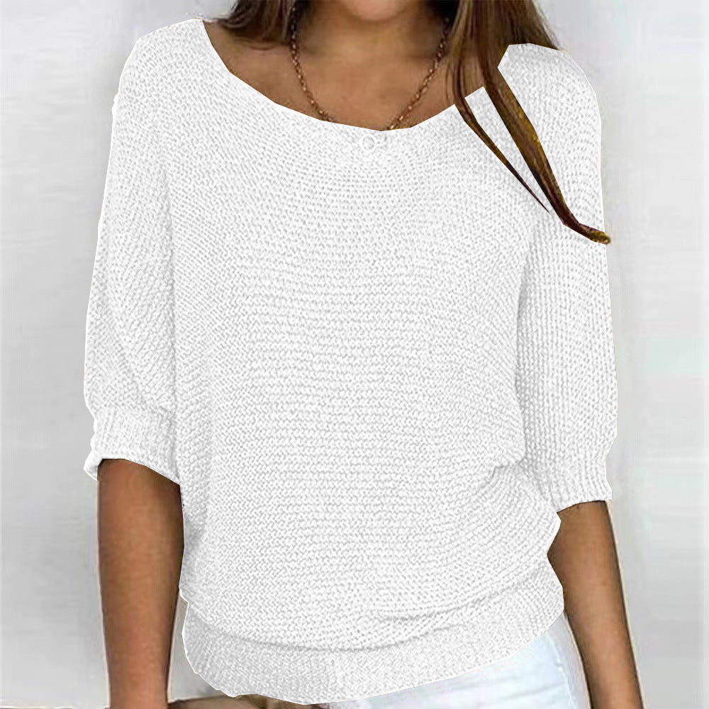 Image of Leanne | Women's Round Neck 3/4 Sleeve Relaxed Fit Sweater