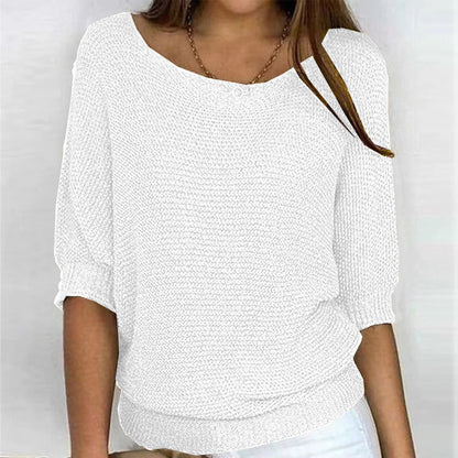 Image of Leanne | Women's Round Neck 3/4 Sleeve Relaxed Fit Sweater