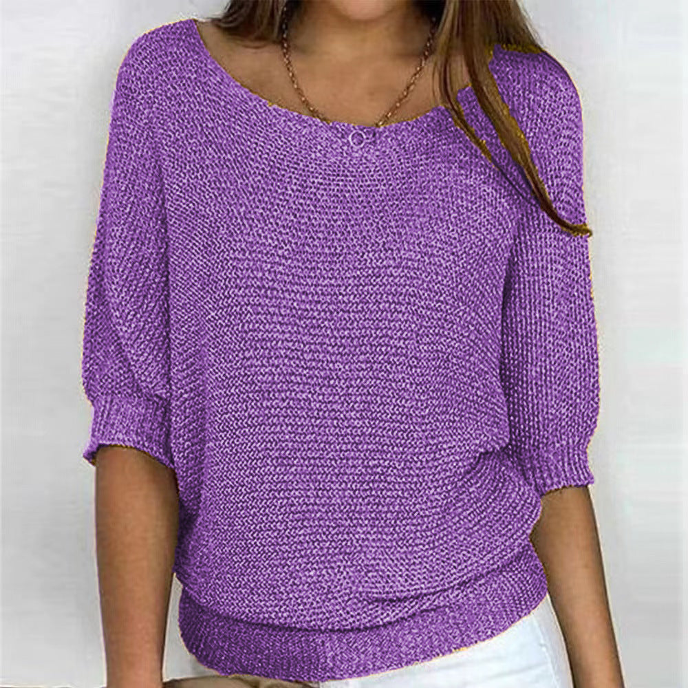 Image of Leanne | Women's Round Neck 3/4 Sleeve Relaxed Fit Sweater