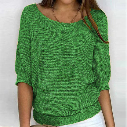 Image of Leanne | Women's Round Neck 3/4 Sleeve Relaxed Fit Sweater