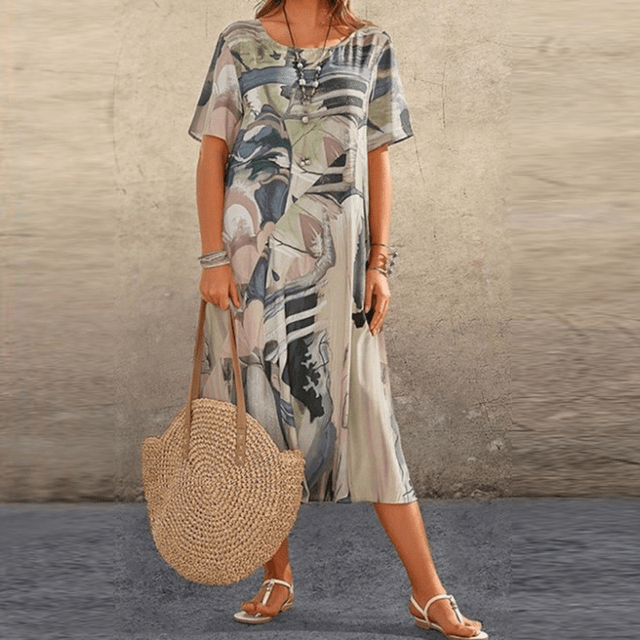 Colorful Floral Knee Length Women's Dress
