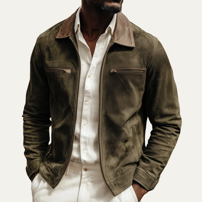 Men's Dark Green Suede Jacket Classic Field Style