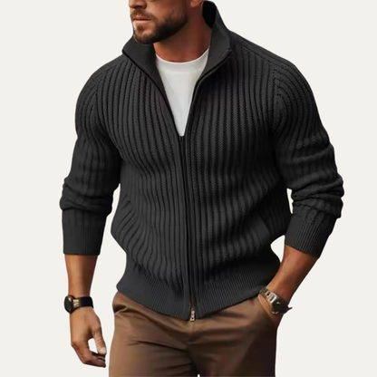 Men's Ribbed Knitted Cardigan Zip Up