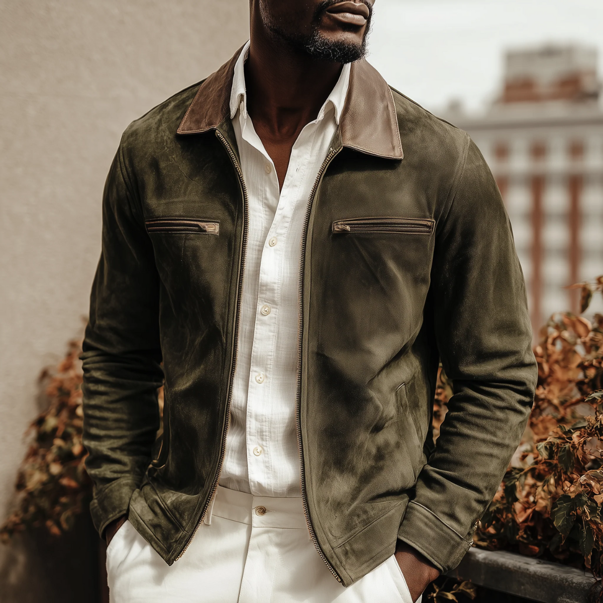 Men's Dark Green Suede Jacket Classic Field Style