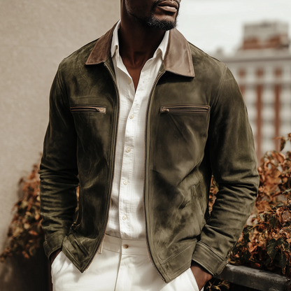 Men's Dark Green Suede Jacket Classic Field Style