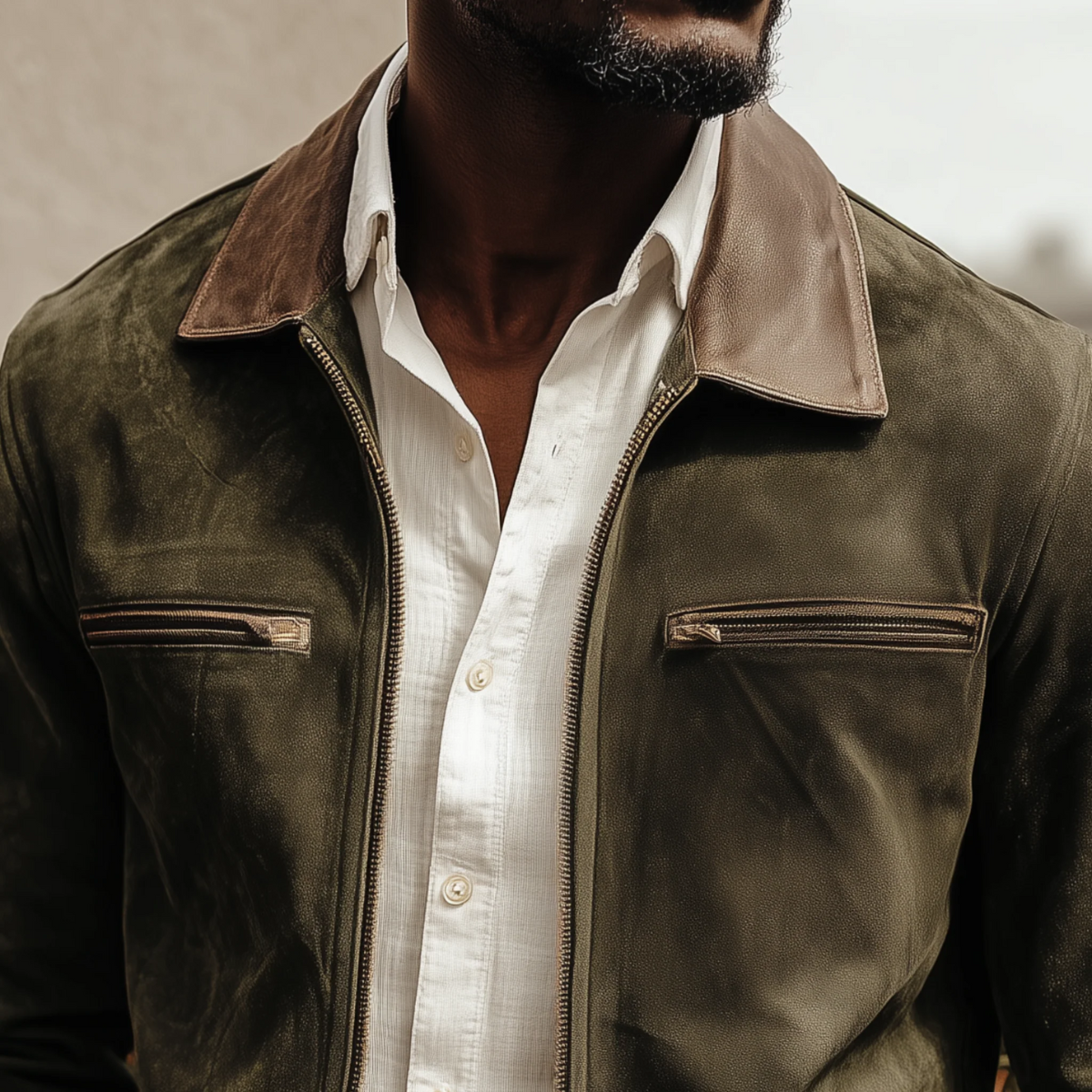 Men's Dark Green Suede Jacket Classic Field Style