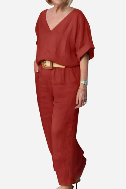 Women's V-Neck Batwing And Pants Set - VibreMode