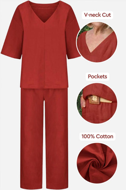 Women's V-Neck Batwing And Pants Set