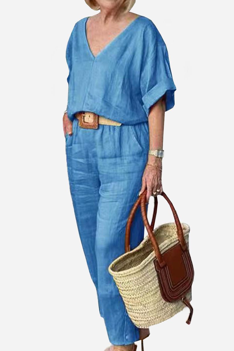 Women's V-Neck Batwing And Pants Set