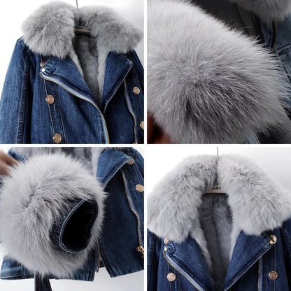 Valenti Women's Fox Fur Lined Denim Coat