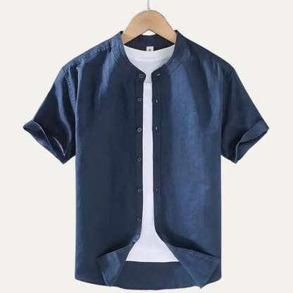Mens Cotton Linen Button Down Shirt
