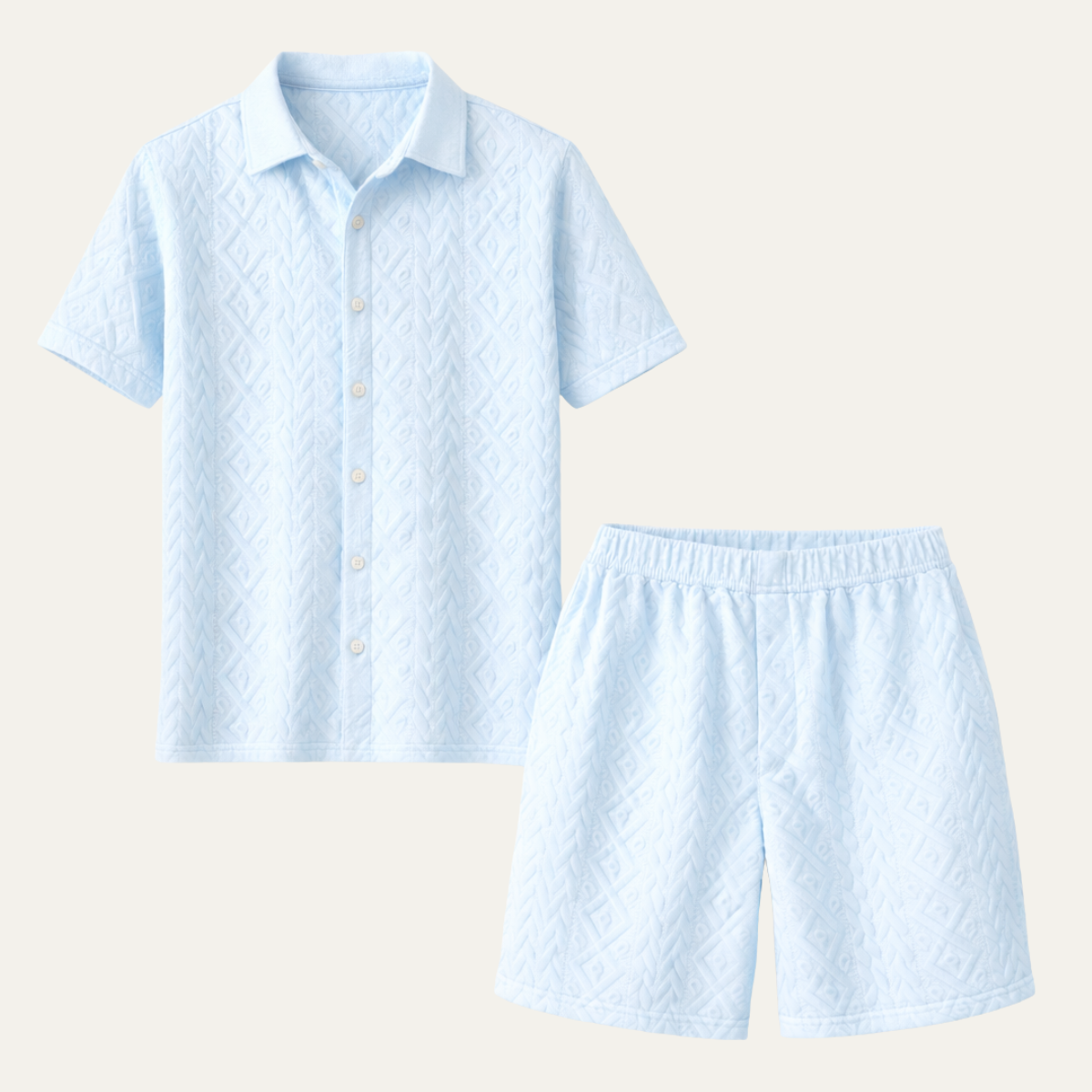 Men's Textured Summer Shirt And Shorts Set - VibreMode
