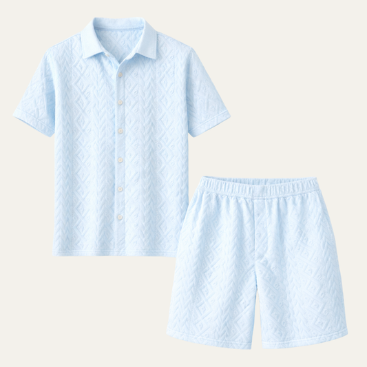 Men's Textured Summer Shirt And Shorts Set - VibreMode