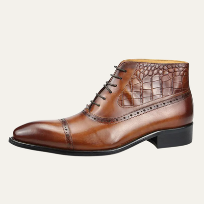 Men's Pointed Toe Leather Ankle Boots - VibreMode