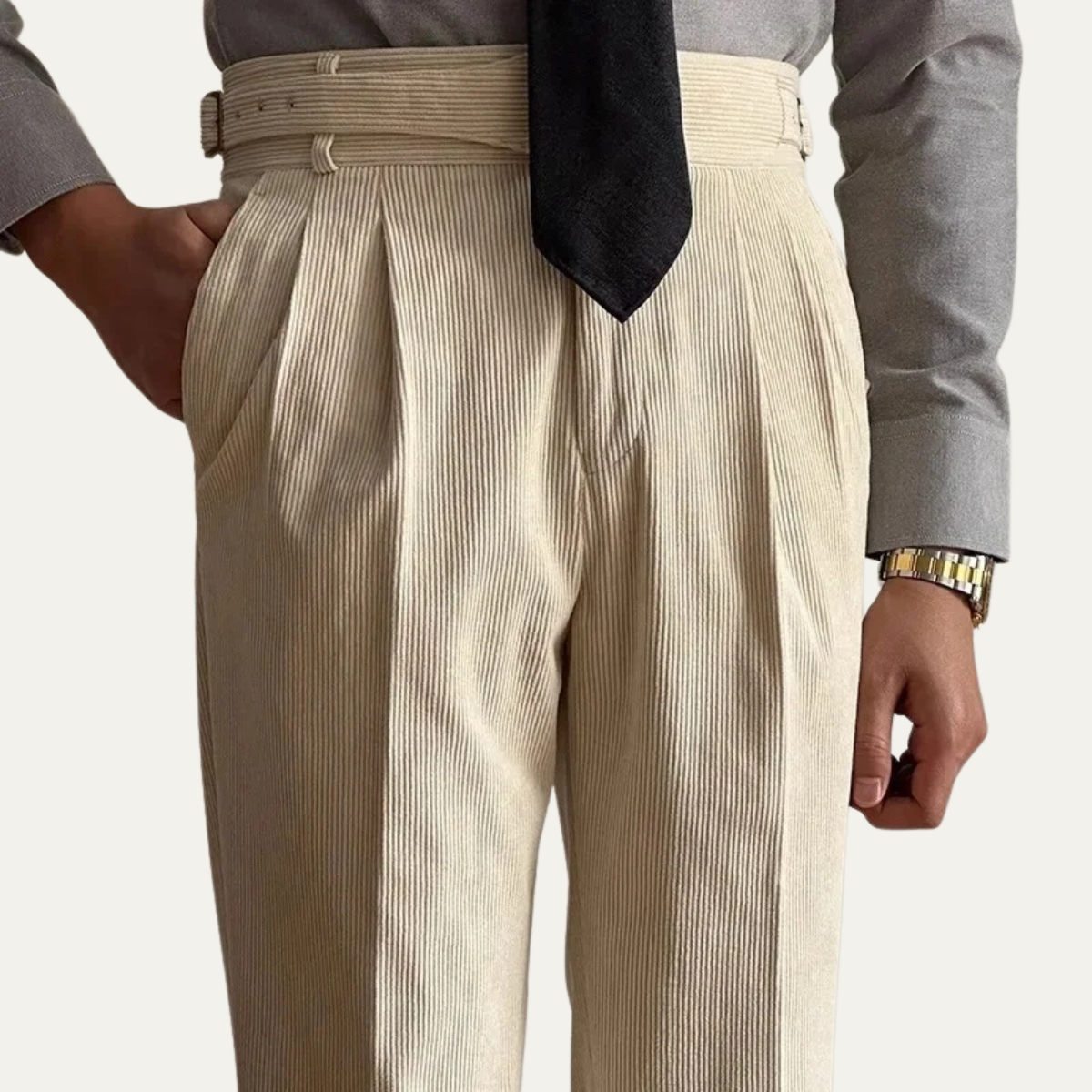 Men's High Waist Pleated Pants