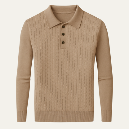 Men's Cable Knit Polo Sweater - VibreMode
