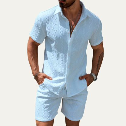 Men's Knitted Summer Shorts Set Cotton Shirt