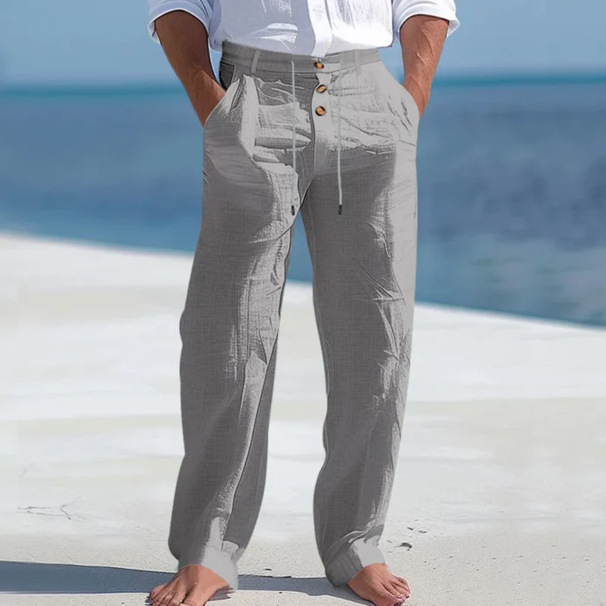 Men's Linen Pants Lightweight Beige