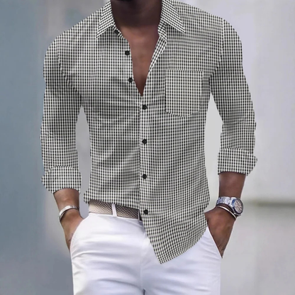 Men's Slim Fit Gingham Shirt Long Sleeve Button Down