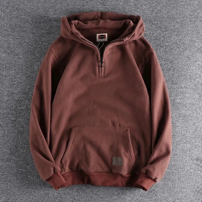 Men's Half-Zip Hoodie Kangaroo Pocket Warm Fleece Grey