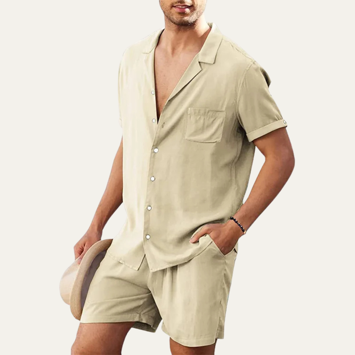 Men's Cotton Linen Shirt Shorts Set