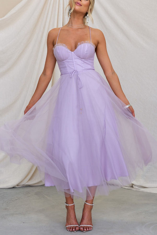 Women's Corset Midi Dress Tulle Skirt