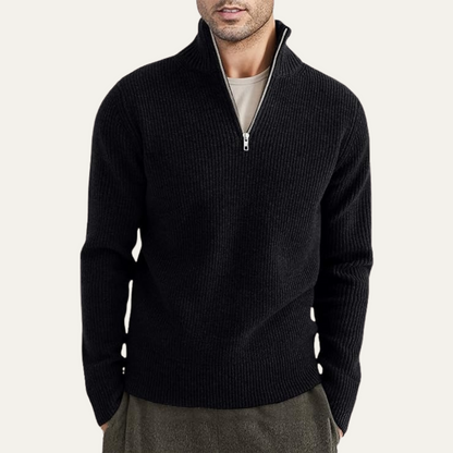 Men's Quarter Zip Ribbed Knit Sweater