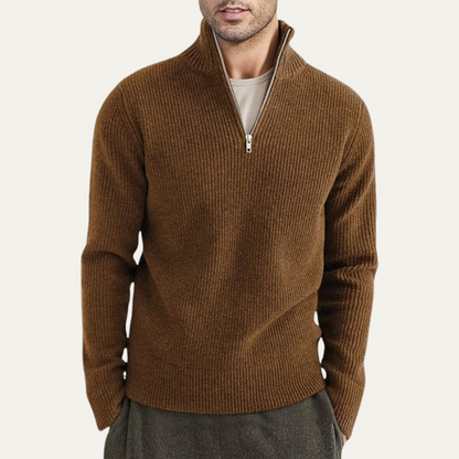 Men's Quarter Zip Ribbed Knit Sweater