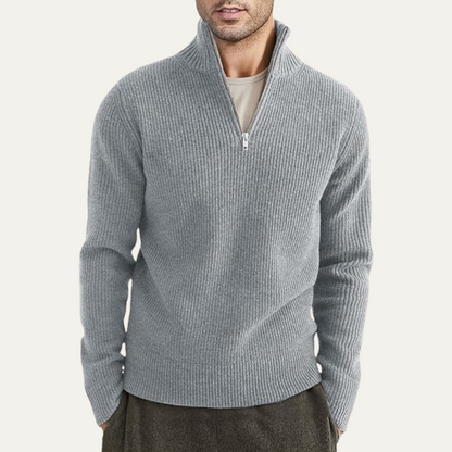 Men's Quarter Zip Ribbed Knit Sweater