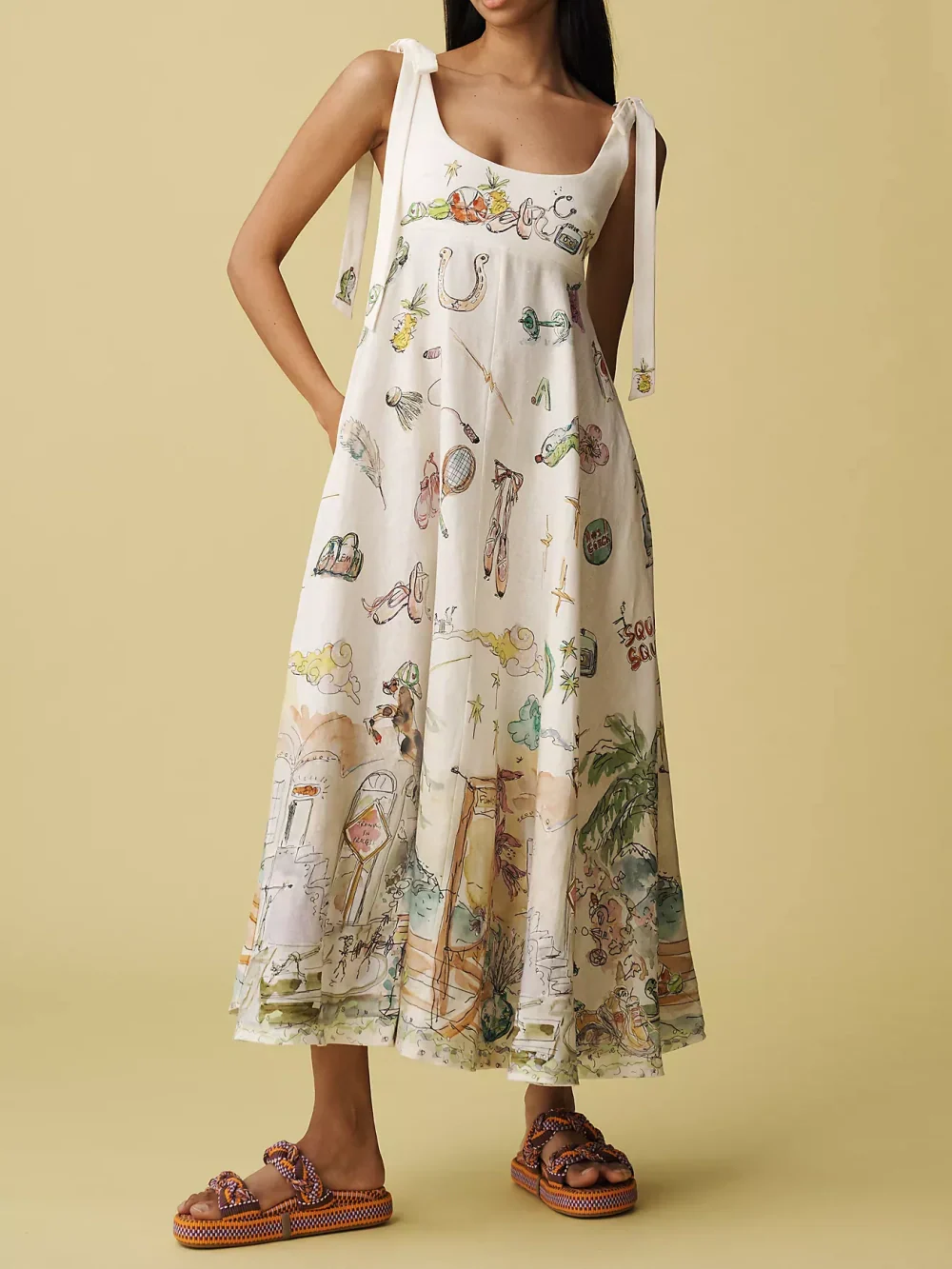 Chic Hand Painted Midi Dress for Women