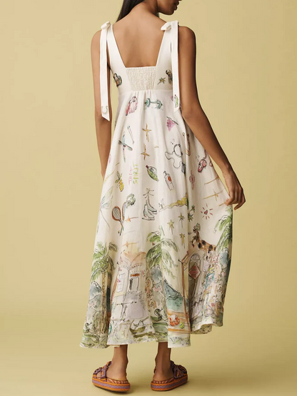 Chic Hand Painted Midi Dress for Women