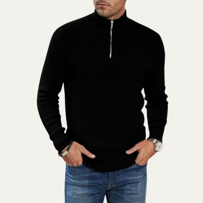Men's Quarter Zip Ribbed Knit Sweater