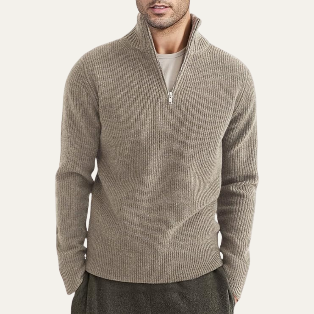 Men's Quarter Zip Ribbed Knit Sweater