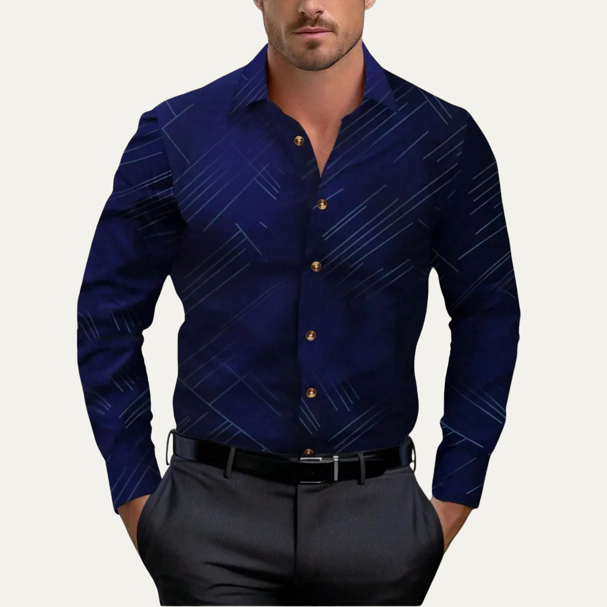 Men's Slim Fit Geometric Print Business Shirt