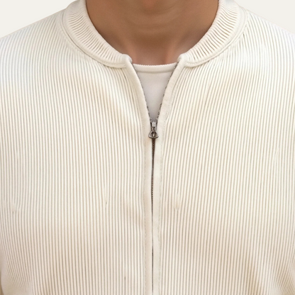 Mens Beige Knitted Cardigan Lightweight Zip Up