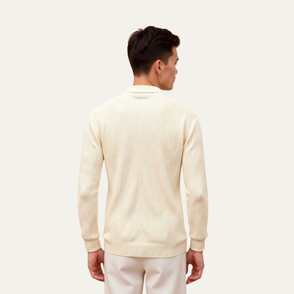 Mens Beige Knitted Cardigan Lightweight Zip Up