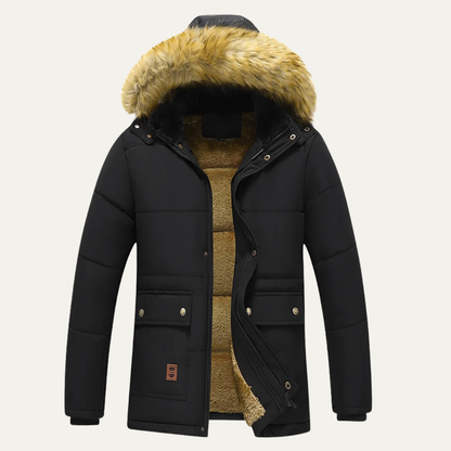 Men's Windproof Fleece Lined Hooded Winter Jacket - VibreMode