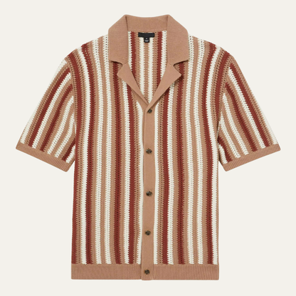 Men's Vintage Stripe Knit Button Up Shirt - VibreMode