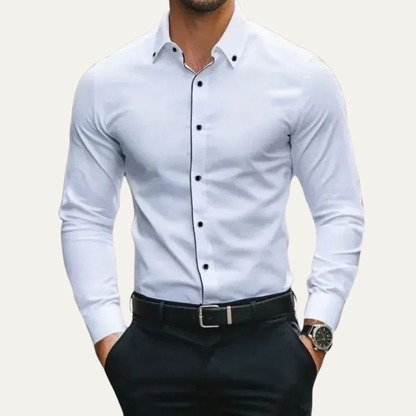 Men's Slim Fit Dress Shirt Long Sleeve White Cotton