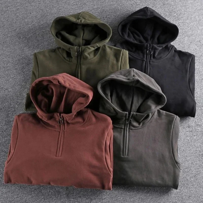 Men's Half-Zip Hoodie Kangaroo Pocket Warm Fleece Grey